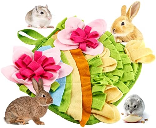 Rabbit Foraging Mat, 11.8" X 11.8" Interactive Feeding Game, Machine Washable Felt Fabric Pet Foraging Mat for Rabbits, Guinea Pigs, Hamsters, and Small Animals Anti Slip Feeding Mat Treat Dispenser