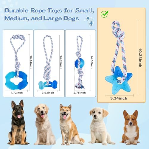 Dog Chew Toys for Aggressive Chewers, Multiple Textures & Rope, ndestructible Tough Durable Interactive Dog Toys, Puppy Chew Toys for Teething， Blue Five-Pointed Star
