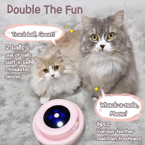 ORSDA Cat Toys 2-in-1 Interactive Cat Toys for Indoor Cats, Automatic Cat Toy Balls, Ambush Feather Kitten Toys with 6pcs Attachments, Dual Power Supplies, Auto On/Off (Upgraded Version)