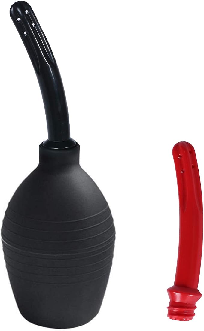 Abyclean Anal Douche Enema Bulb Vaginal Douche Enema Cleaner for Women’s or Man’s Health with 2 Nozzles (500ml Black)