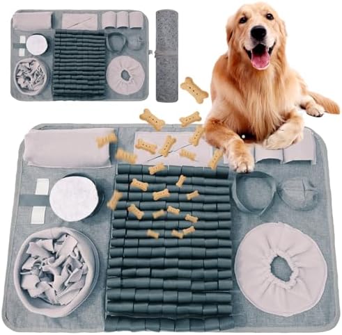 Snuffle mat for Dogs Iteractive Dog Puzzle Toy Used for Training Stress Relief This sniffing mat effectively slows your dog's eating pace. Suitable for indoor and outdoor use. Gray (26 x 17 inches)