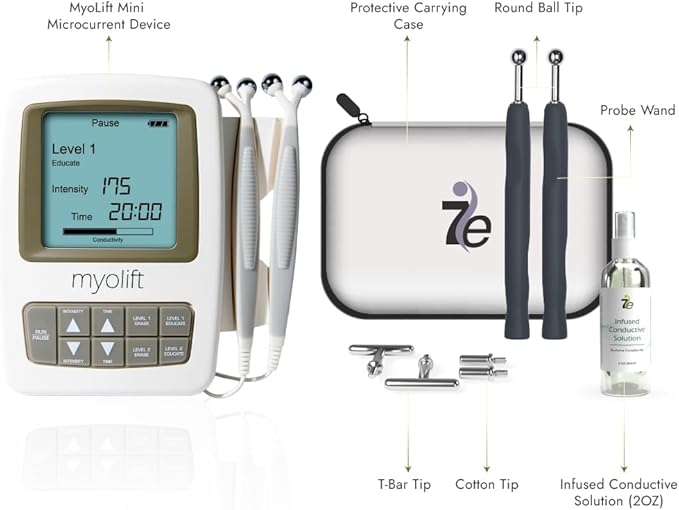 7E Wellness MyoLift Mini + Precision Wand Kit – Microcurrent Device & Accessory Set for Full-Face & Targeted Treatments, Enhanced Conductivity, Skin Comfort & Firmness – Works with Restore & Renu Gels