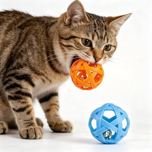 2PCS pet Bell Ball Toy,Suitable for Dogs, Cats, and Other Animals. Safe and Durable, bite-Resistant Design, Promotes Activity, an Essential Daily Plaything for Pets. (Orange and Blue)