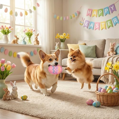 Easter Dog Squeak Toys Easter Egg Interactive Stuffed Puppy Teething Toys Durable Canvas Chew Toys for Small Medium Dogs Tough Dog Gifts for Boredom (Egg)