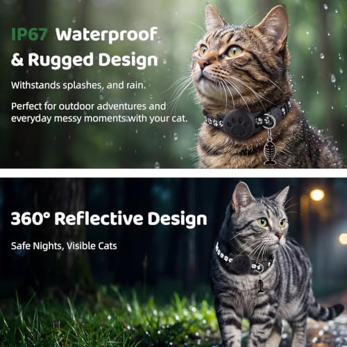 GPS Pet Tracker Collar, Mini Smart Real Time Tracking Tag for Cats Dogs, No Monthly Fee or SIM Breakaway Collars, IP68 Waterproof Detachable Finder 365-Day Battery Compatible with Apple iOS & Android