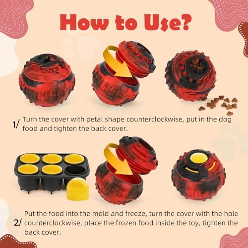 Dog Toys for Boredom - Frozen Treats, Refillable Freezable Dogs Food, Reduces Anxiety Chew Toy, Easy to Clean, Treats Dispensing, 4-in-1 Enrichment