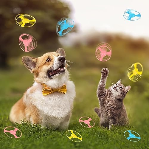 REDANHA 12 PCS Cat Fetch Toy with Colorful Flying Propellers Set, Cat Playing Tracking Interactive Toys for Kitten Chasing Training Hunting (Pink&Blue Wing)