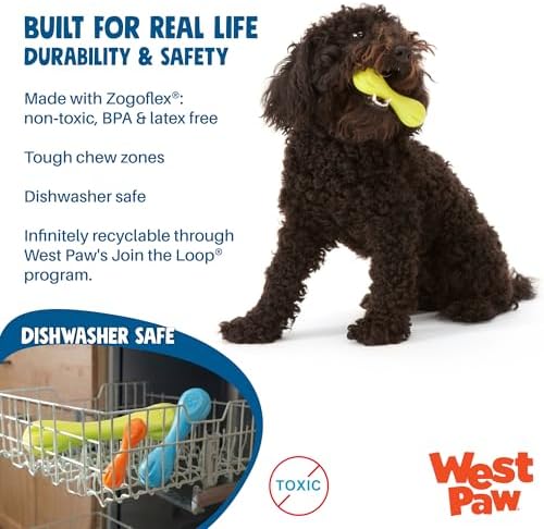 West Paw Zogoflex Hurley Dog Bone Chew Toy – Floatable Pet Toys for Aggressive Chewers, Catch, Fetch – Bright-Colored Bones for Dogs – Recyclable, Dishwasher-Safe, Non-Toxic, X-Small, Granny Smith