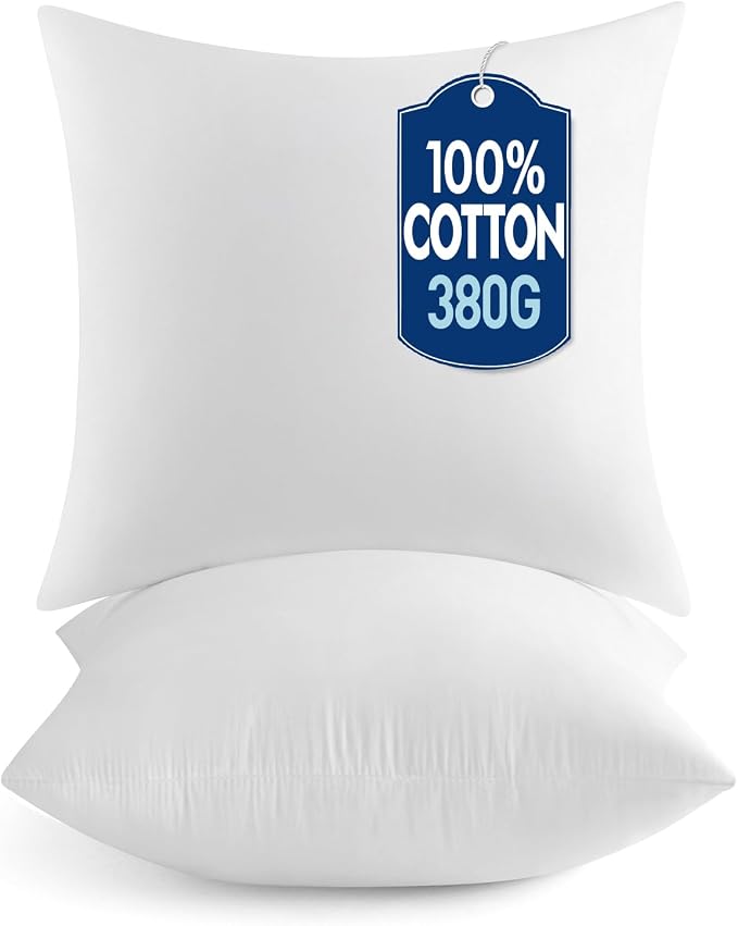 MIULEE 16x16 Pillow Inserts Set 2 100% Virgin Microfiber with Cotton Cover | Throw Pillows for Couch Sofa and Bed,filled with 380 g/0.84 lb (30% more than others) high-resilience virgin microfiber