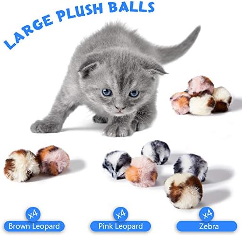 Weewooday 12 Pcs Large Fuzzy Cat Pom Pom Balls Plush Toys, Pink, Leopard