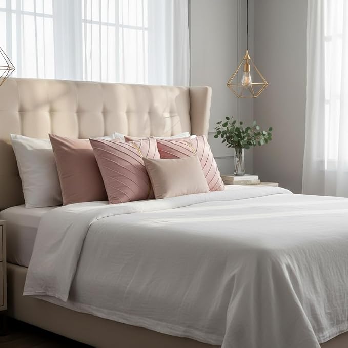 Velvet Throw Pillow Covers 26x26 Pack of 2 Gold Decor Blush Pink | Soft Solid Pillow Covers,Modern Luxury Home Decor,Valentine's Day Decor,Hidden Zipper,Ideal Gift,Easy Care