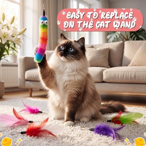 Leitee 50 Pcs Cat Feather Toys Bulk Wand, Mixed Color, Mixed Style