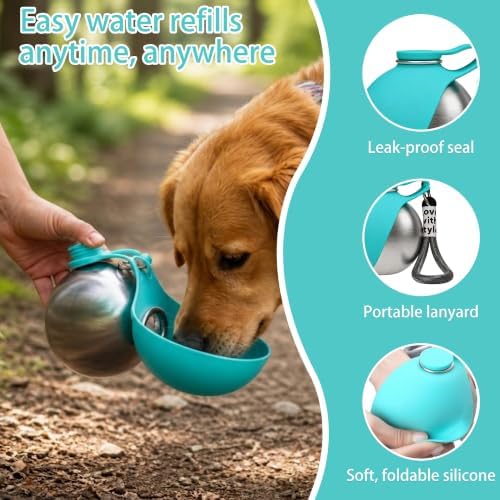 Portable Pet Water Bottle & Collapsible Dog Bowls, Spill Proof Water Dispenser, Cat Food Container & Dog Treat Holder, Small Size Pet Supplies Travel Accessories for Puppy Walking & Gifts