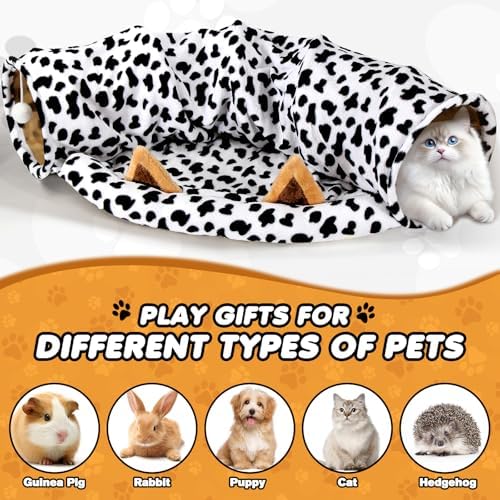 Spardar 2-in-1 Bunny Tunnel Bed, with Removable Mat Hideout, Cow