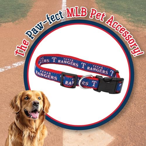 MLB Texas Rangers Licensed PET COLLAR- Heavy-Duty, Strong, and Durable Dog Collar. Available in 29 Baseball Teams and 4 Sizes