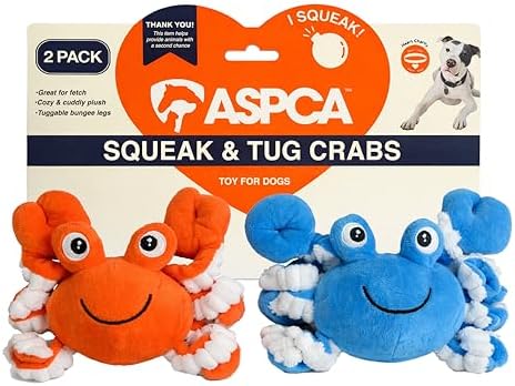 ASPCA 2 Pack Plush Dog Toy with Squeaker for Small & Medium Dogs, Soft Durable Stuffed Pet Toy for Fetch, Tug & Cuddle, Interactive, Lightweight, Engaging Play Toy for Dogs