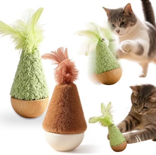 Self-Righting Cat Toy – 2Pcs Interactive Pet Toys with Feather，Mix