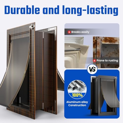 2-Flap XL Dog Door for Wall, All Aluminum Doggy Door Pets Up to 220 LB | 2 Magnetic Flaps, Energy Efficient, Wide Telescoping Tunnel for Walls, Safety Locks, Closing Panel, Easy to Install