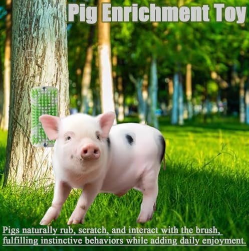 4PCS Pig Enrichment Toy,2-in-1 Self-Grooming and Scratch Brush for Mini Pigs,Reduces Stress,Mini Pigs Self Cleaning Slicker Brushes,Green & White Diamond Pattern,Easy Install for Pens Barns or Yards