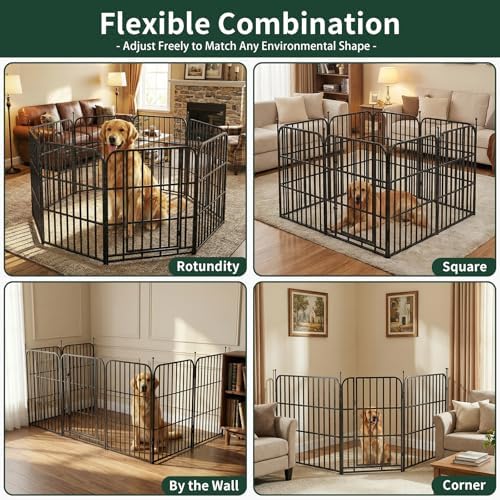 Metal Dog Playpen 47" 12 Panels for Medium Large Dogs, Indoor Outdoor Exercise Pen for Yard RV Camping, Thickened Steel Tube, Gravity Lock & Ball Head Iron Rods