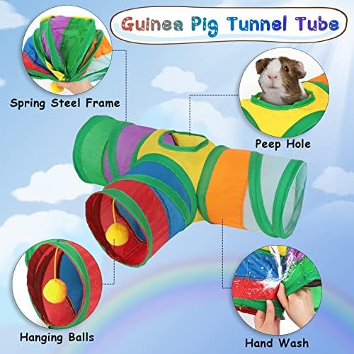 YUEPET Guinea Pig Tunnel, 3-Way Collapsible Play Tubes with Ball, Rainbow