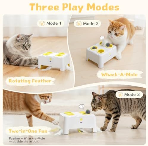 Interactive Cat Feather Toy Cheese Box 3in1 Whack a Mole