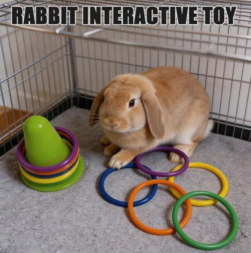 13PCS Rabbit Training Rings Toy for Small Pets, Bunny Enrichment 3 Stacking & 10 Rings for Adult Pet Owners