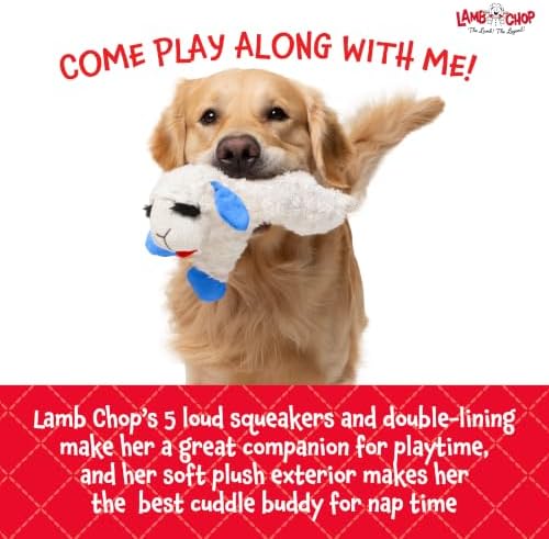 Multipet Lamb Chop Dog Plush Toy - Squeaky Toy for All Dogs - Durable Oxford Lining - Stuffed Animal for Cuddling & Playing - Jumbo (24", Blue Paws)