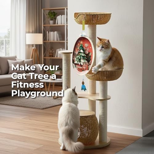 OtterVerz 11 Interactive Cat Toys for Indoor Cats, Automatic Concealed Hide and Seek Hanging Feather Cat Toy, Rechargeable Motion-Activated Enrichment Toys for Bored Adult Cats (Tree Pattern)