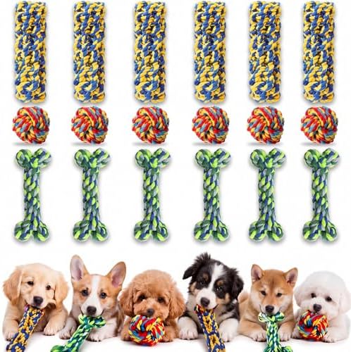 18 Pcs Dog Rope Toys Set Interactive Chew Balls Toys for Aggressive Chewers Large Medium Small Dogs Pet Puppy Teeth Cleaning Fun Training Birthday Gifts