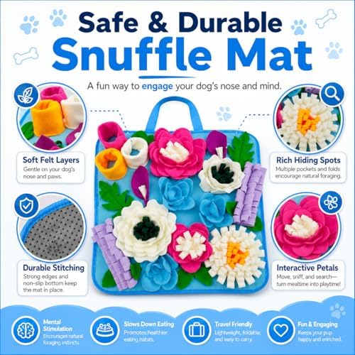 Snuffle Mat for Dogs Sniffing Feeding Mat for Small and Medium Breed Dogs and Cats Non-Slip/Portable/Durable Interactive Puzzle Pet Puppies Toys Encourages Natural Foraging Skills