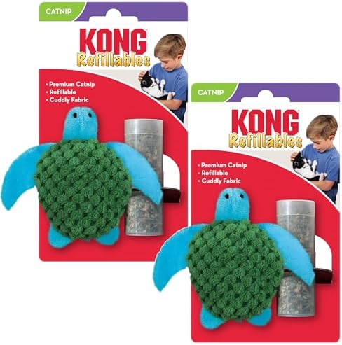 KONG Refillables Catnip Toys, Assorted 2-Pack – Plush Cat Toys with Refillable Catnip Pouch & Premium North American Catnip (Turtle 2 Pack)