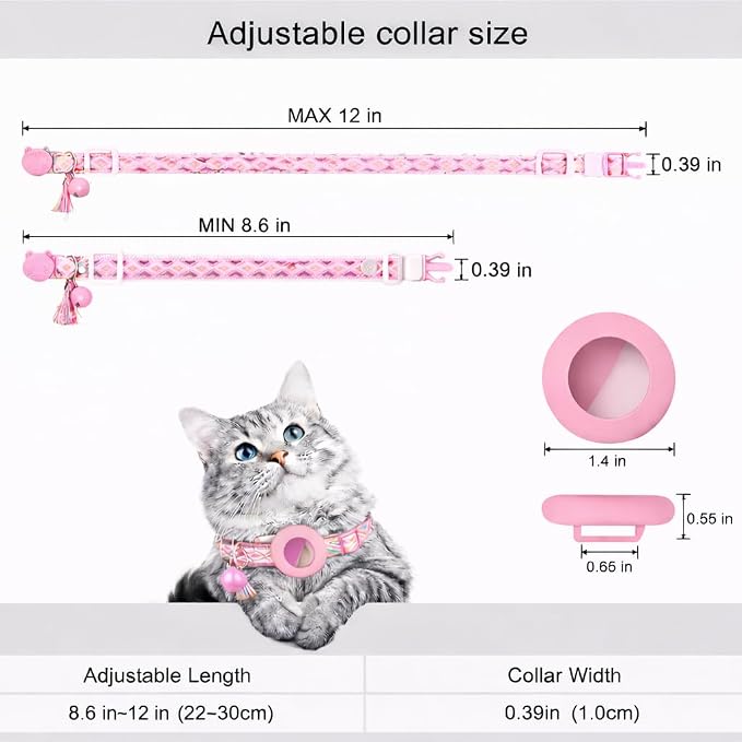 Cat Collar with AirTag Holder – Breakaway Lightweight Woven Cat Collar, Adjustable with Bell for Cats & Kittens (Dream Garden Set) | Amazegoods