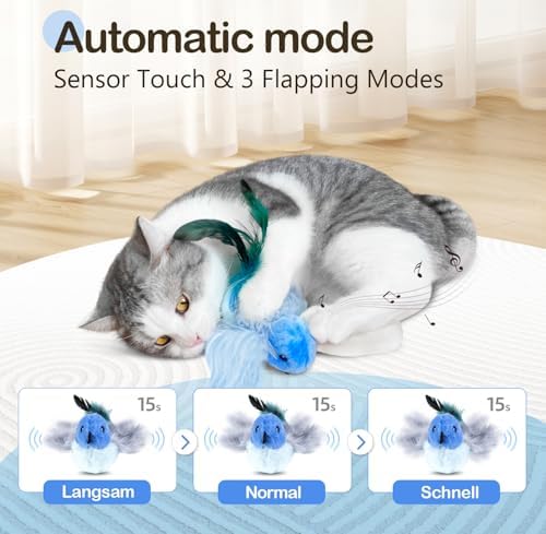 Migipaws Interactive Flapping Bird Cat Toy, Blue