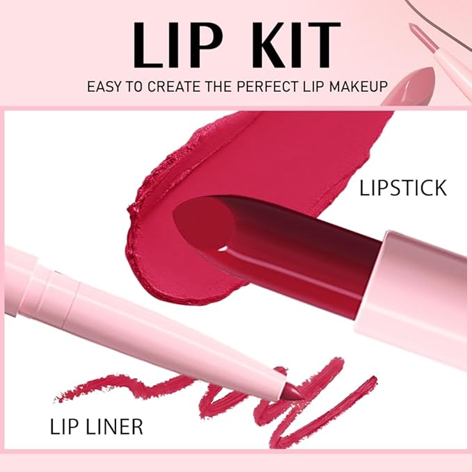 6Pcs 2 in 1 Matte Lipstick Lip Liner Pencil Set,Waterproof Lip Stick Lip liner Combo for Old Women Long Lasting Lipstick Crayon,labiales mate 24 horas originales