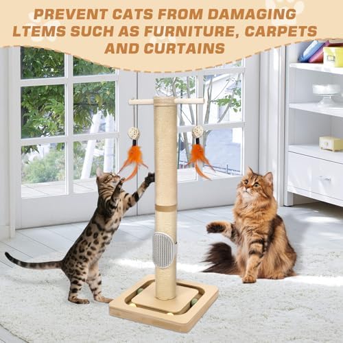 27” Small Cat Tree with 3-Tier Ball Track & Jute Scratching Post, Space-Saving Kitten Tower for Indoor Pets, Interactive Activity Center with Hanging Toys for Furniture Protection