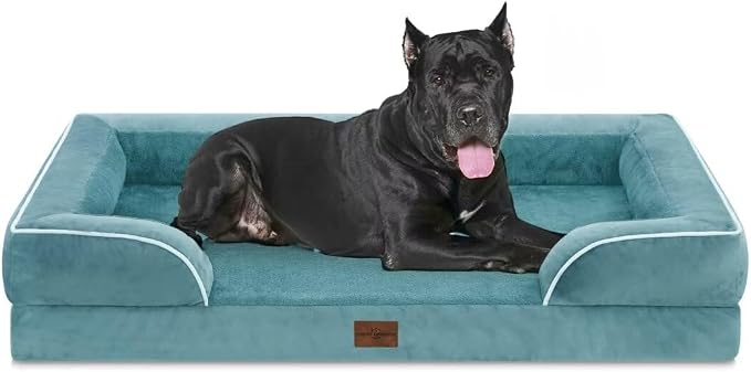 Comfort Expression Waterproof Orthopedic Dog Beds for Extra Large Dog | Supportive Egg Crate Foam Big Dog Bed with Removable Bolster, Dog Couch with Washable Cover & Non-Slip Bottom, 53x42Inch