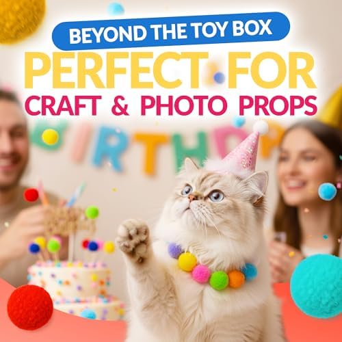 HA SHI [200pcs in Sturdy Jar] 1.2 Inch Soft Plush Cat Toy Balls - Perfect Size Interactive Fetch Toys for Indoor Cats, Quiet Night Play, Assorted Colorful Fuzzy Poms for Kittens