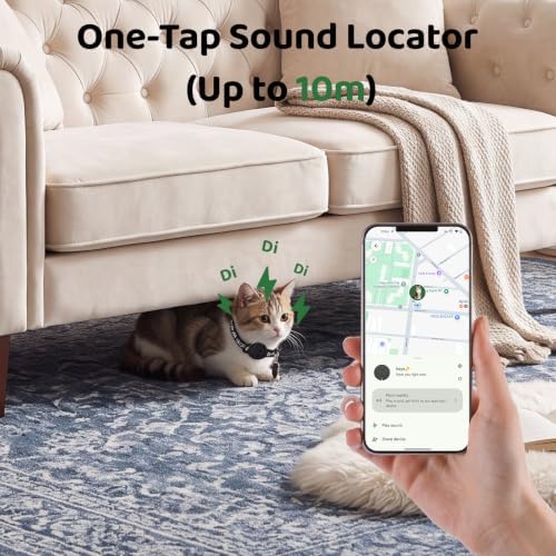 GPS Pet Tracker Collar, Mini Smart Real Time Tracking Tag for Cats Dogs, No Monthly Fee or SIM Breakaway Collars, IP68 Waterproof Detachable Finder 365-Day Battery Compatible with Apple iOS & Android