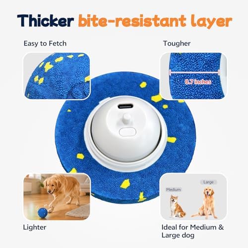 Smart Interactive Dog Toy Ball, 3 Automatic Bouncy Modes, Durable E-TPU Material for Chewing, Rechargeable and IPX7 Waterproof, Enrichment Moving Fetch Toy for Medium Large Dogs (Blue)
