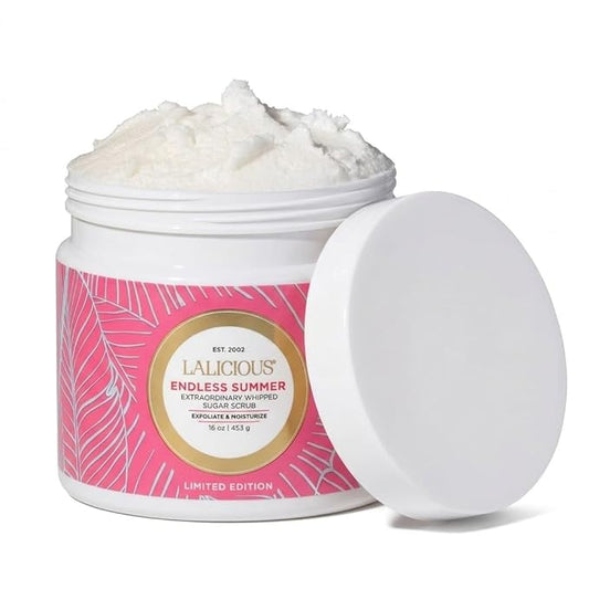 LALICIOUS Endless Summer Exfoliating & Moisturizing Body Scrub | Sugar & Coconut Oil | Pre-Shave Scrub for Ingrown Hairs & Razor Bumps | Gently Buffs & Smooths Sensitive Skin | No Parabens Large 16oz