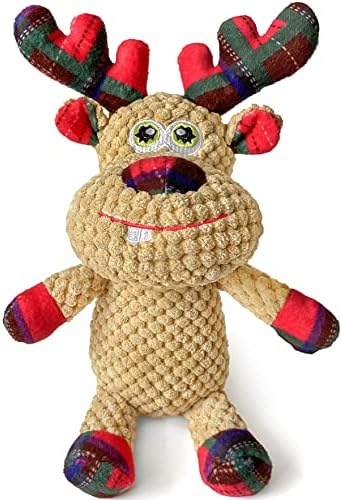 Christmas Squeaky Plush Dog Toys for Small Medium Large Dogs, Durable and Indestructible Dog Christmas Toys, Cute Reindeer Squeaky Dog Toys,Teeth Cleaning and Interactive Puppy Toys