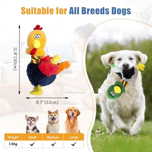 Squeaky Stuffed Dog Toys, Soft Plush Dog Toy with Squeaker, Interactive Tug of War Pet Toys, Puppy Teething Chew Toy, Gift for Small, Medium & Large Dogs to Keep Them Busy - Chicken