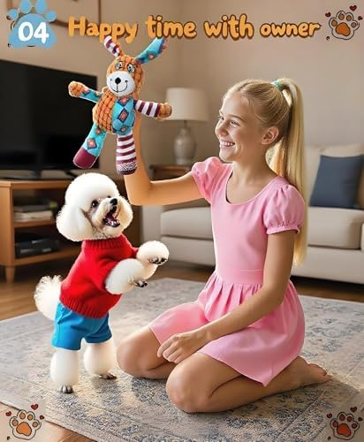 Squeaky Dog Plush Toys 2 Pack, Cute Elephant & Rabbit Stuffed Puppy Chew Toy with Crinkle Paper, Durable Textured Soft Dog Toys for Small Medium, Interactive Teething Pet Toys
