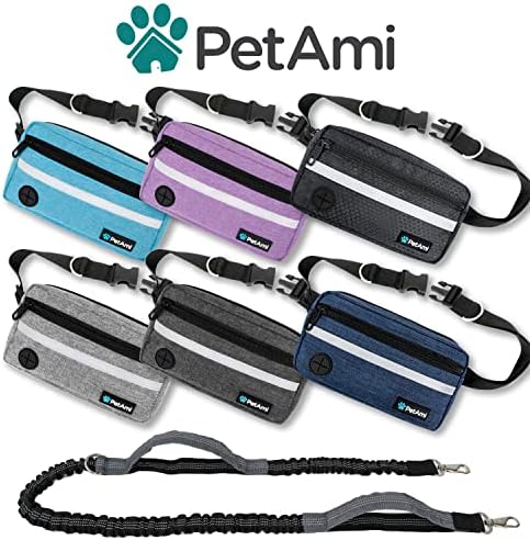 PetAmi Hands Free Dog Leash Waist Belt Bag Fanny Pack, Single, Purple