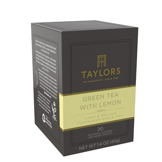 Taylors of Harrogate Green Tea with Lemon, Individually Wrapped Bags, 20 Count (Pack of 6), Citrussy, Mellow and Light, Caffeinated, Enjoy Hot or Iced, 120 Teabags Total