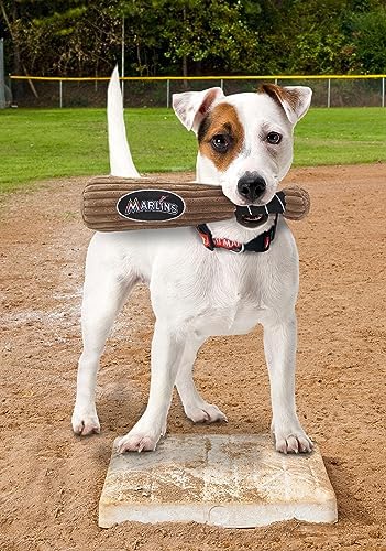 MLB Miami Marlins Baseball Bat Toy for DOGS & CATS. Soft Corduroy Plush Dog Toy with Inner SQUEAKER, MLB Chew Toys for Dogs or Cats. Durable Fun Interactive Dog Toy with Team Names and Logo