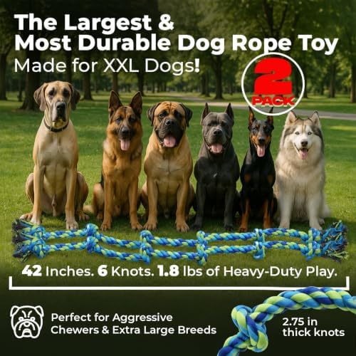 Pacific Pups Products Giant Dog Tug of War Rope Toys, 42 inch, Neon, 2 Pack