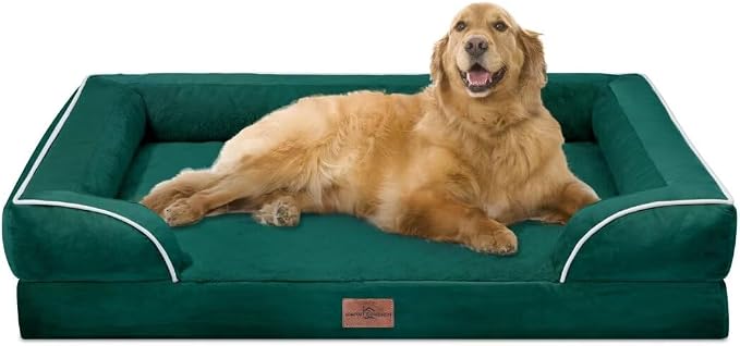 Comfort Expression Waterproof Orthopedic Dog Bed for Extra Large Dogs | Supportive Egg Crate Foam XL Pet Bed with Removable Bolster, Dog Couch with Washable Cover & Non-Slip Bottom, 42x30 Inch