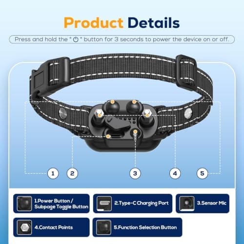 Dog Bark Collar for Small Medium Large Dogs, Anti-Bark, 5 Modes, Waterproof